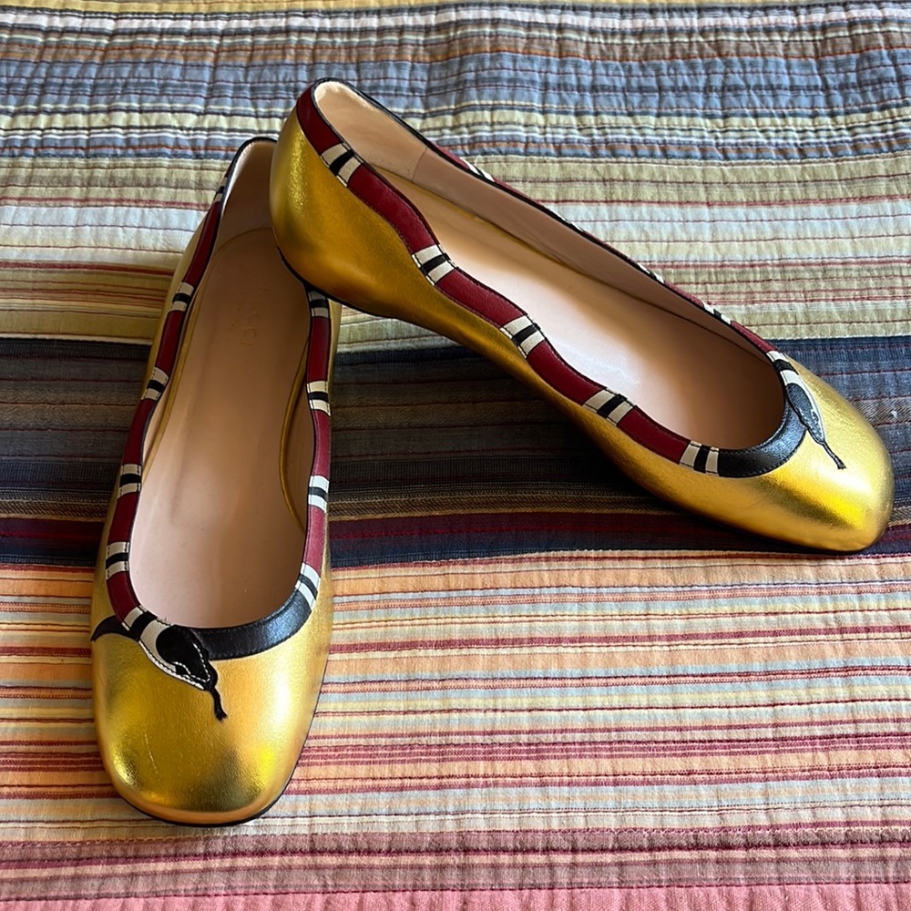 Gucci King Snake Ballet Flats, metallic gold, size 39EUC/9US